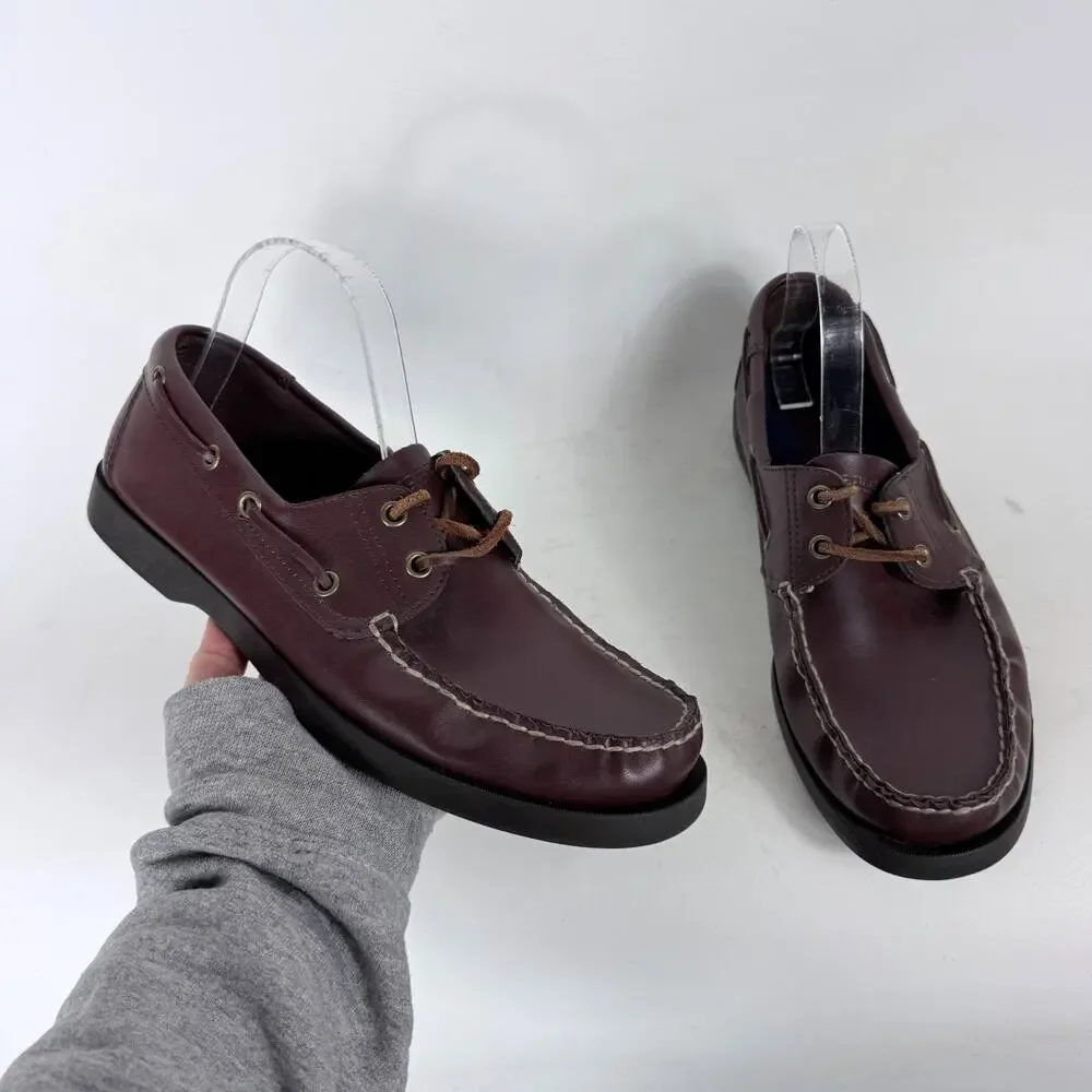 Polo Sport Ralph Lauren Boat Shoes Men's 10 Brown Leather Lace-Up Low Top Casual